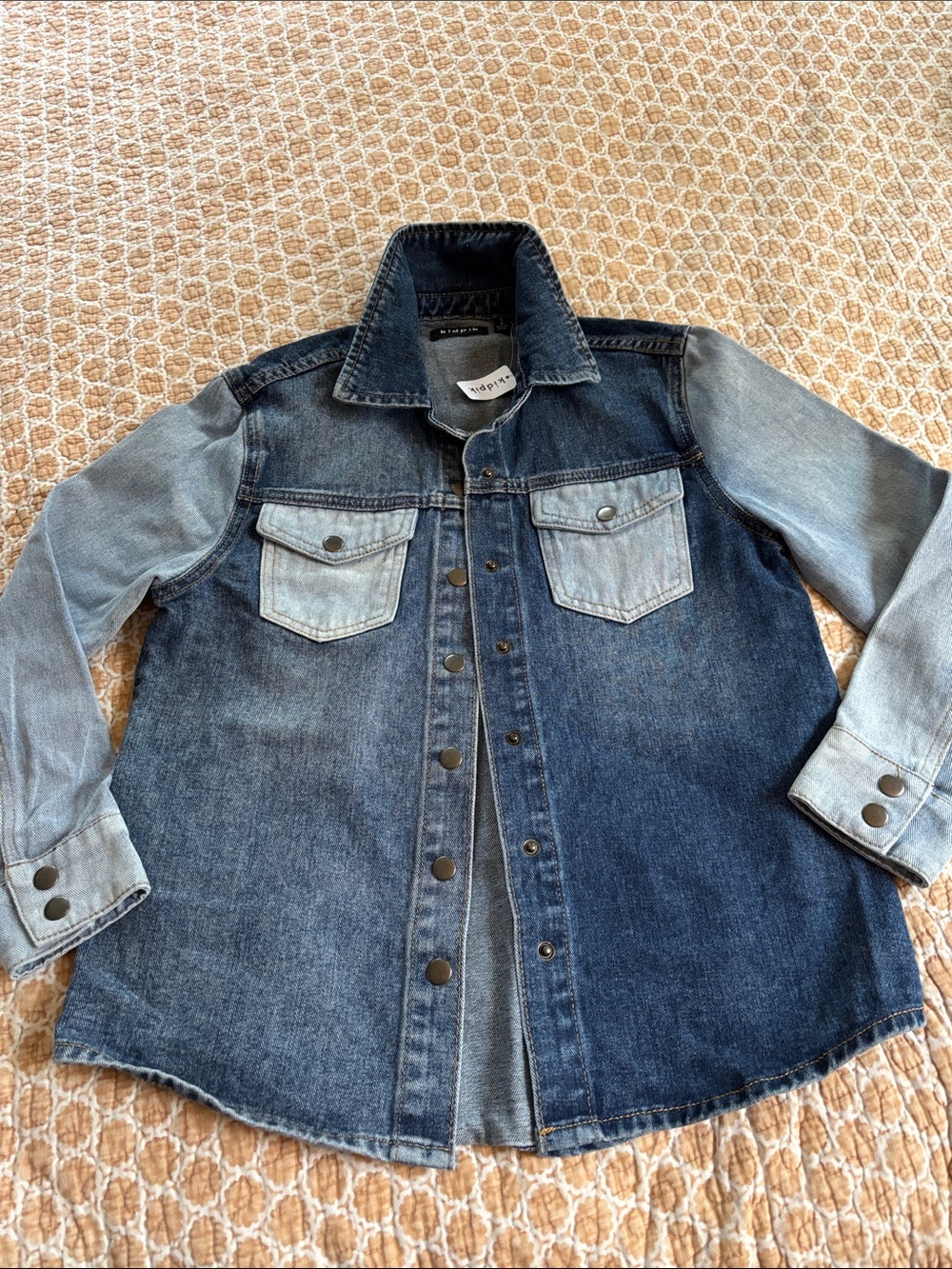Kids Two-Tone Blue Denim Jacket with Contrasting Sleeves